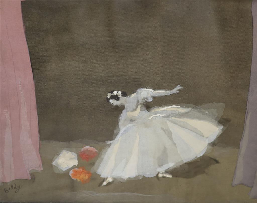 Mabel Maugham Beldy (1874-1972), cut fabric collage, Homage à la Ballerine, 1948 Leicester Gallery Exhibition label verso, 32 x 40cm